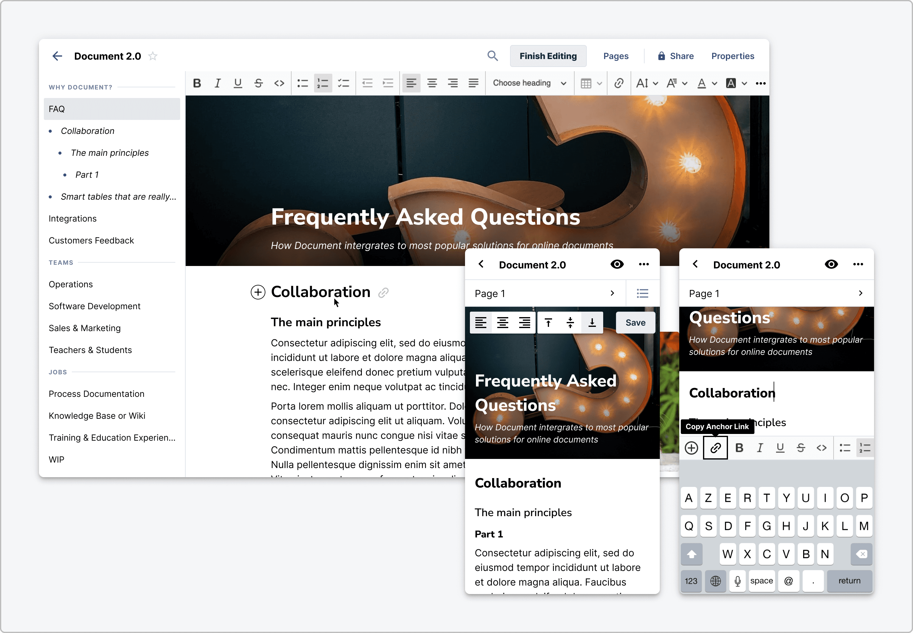 Document mode with anchor navigation