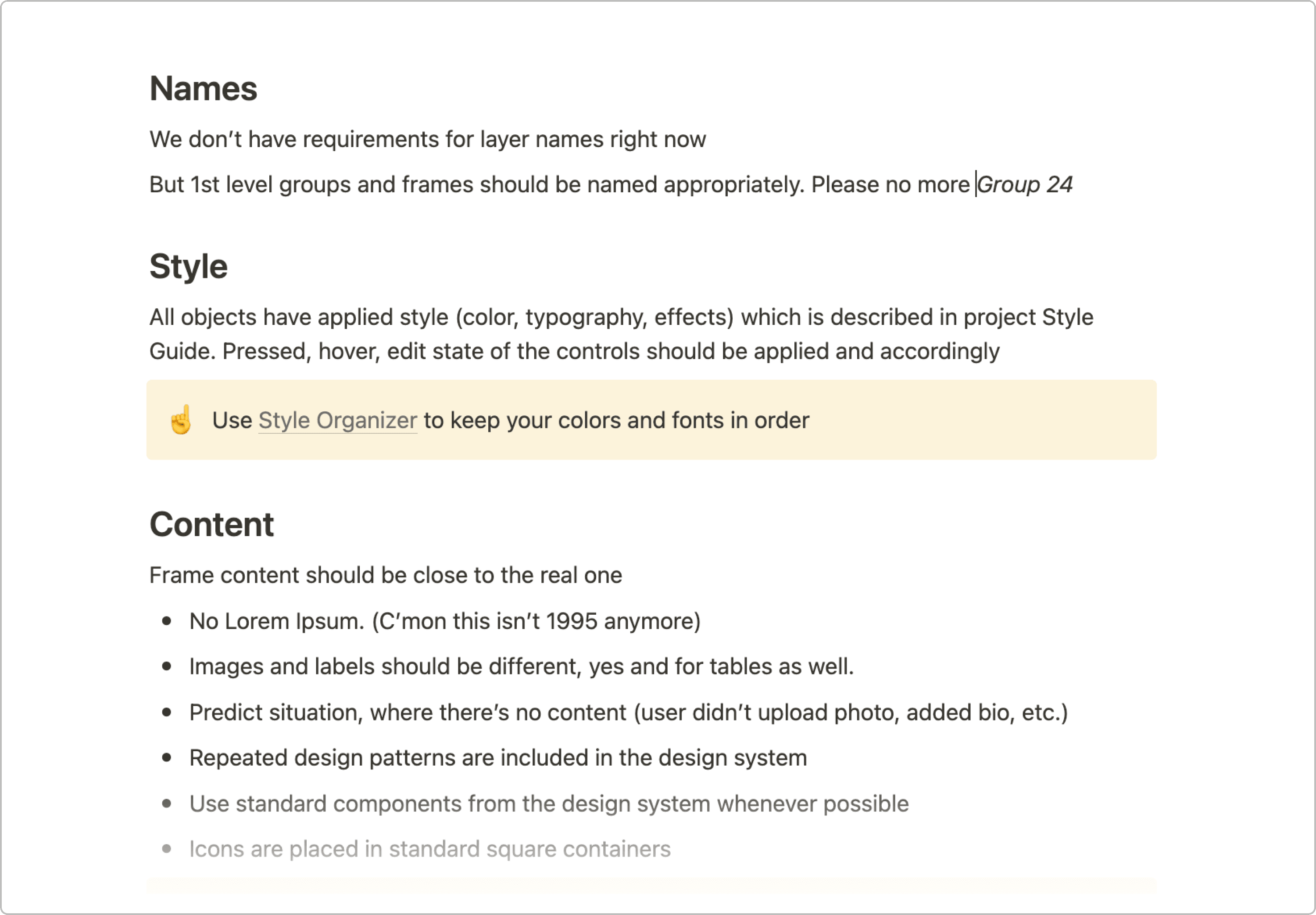 Delivery standards document